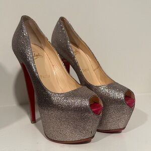 Christian Louboutin Glitter Peep Toe Heels 37.5